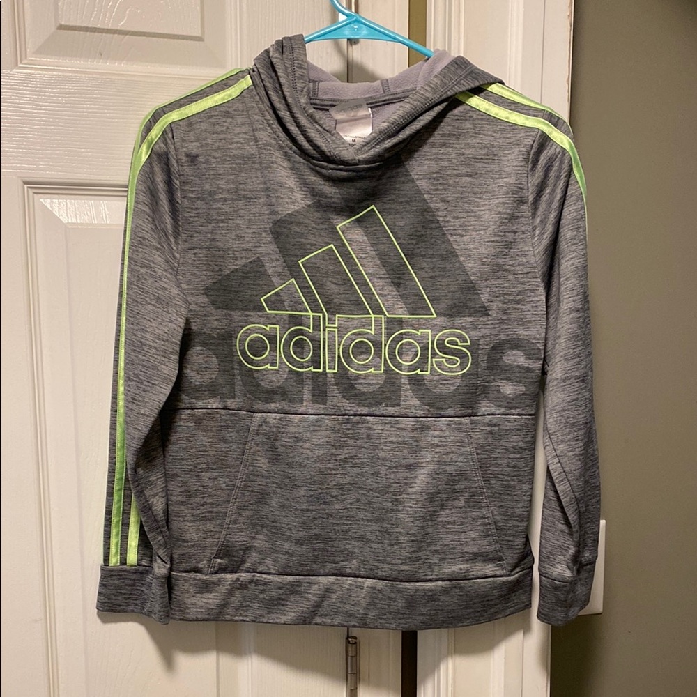 Adidas Kids Gray Hoodie with Neon Accents
